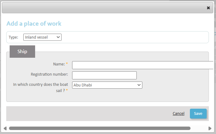 Requesting employment in multiple countries - Step 3 The type selected is 'Boat'. Name and coutry are obligatory fields.
