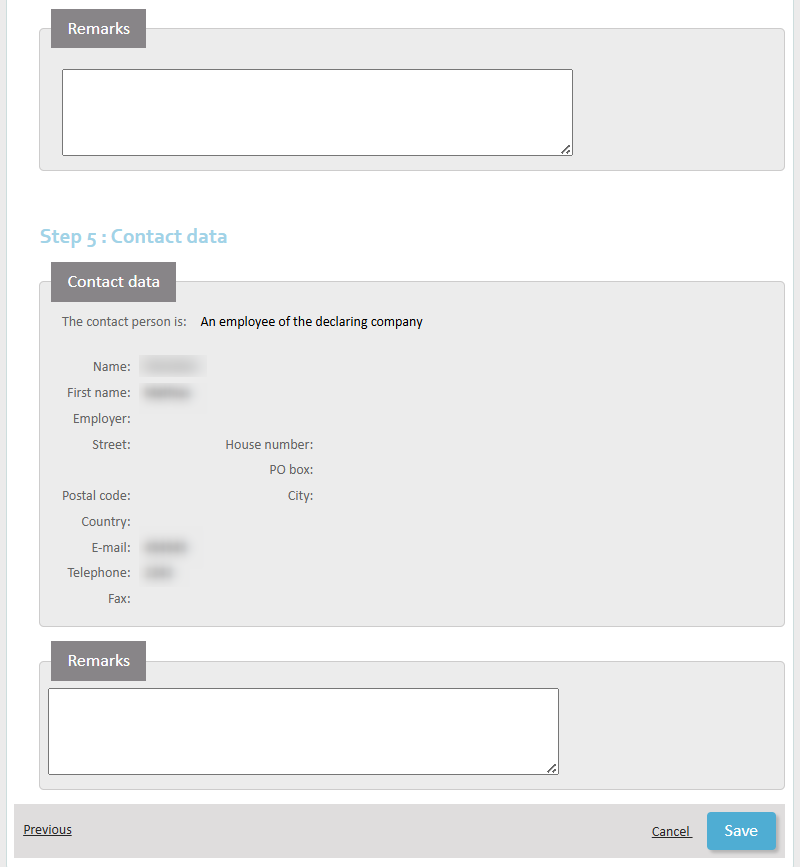 Requesting employment in multiple countries - Step 5 Overview of the contact details previously entered, with a field for extra information