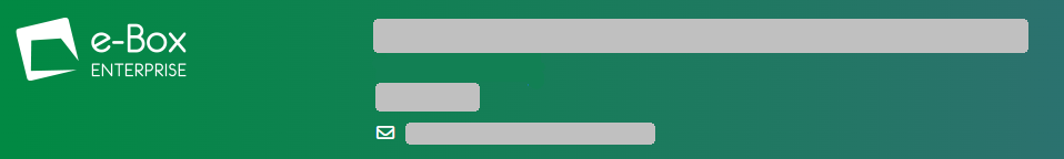 Top left menu with business details. Name, company number and email address of the owner of the e-Box