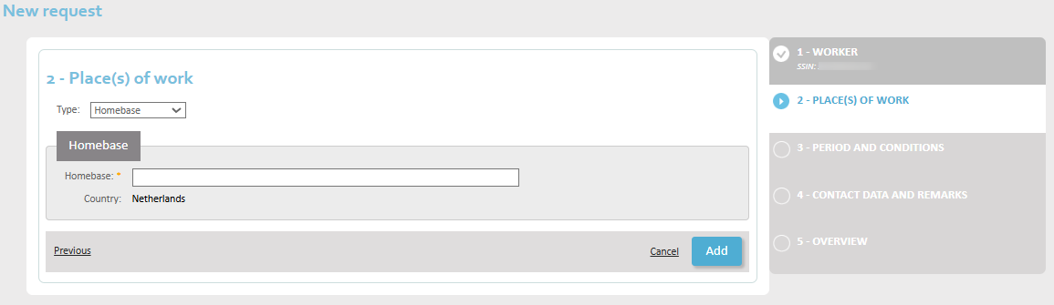 New Request- Step 2 Screen for the aviation homebase where the employee will be working