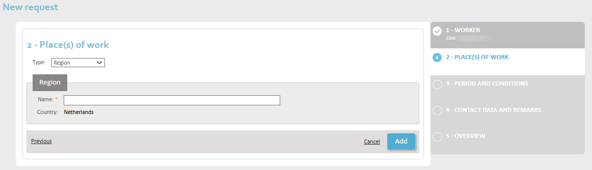New Request - Step 2 Region of occupation field
