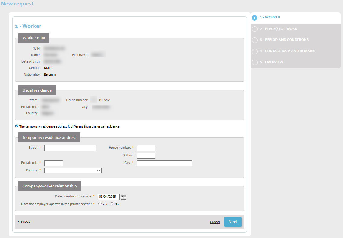 New Request - Employee contact details Contact details of the employee at home and abroad, and the day they entered employment