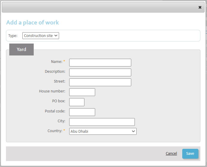 Requesting employment in multiple countries - Step 3 The type selected is 'Construction site'. there are fields in which to detail the location of the site. The name and country of the site are obligatory.