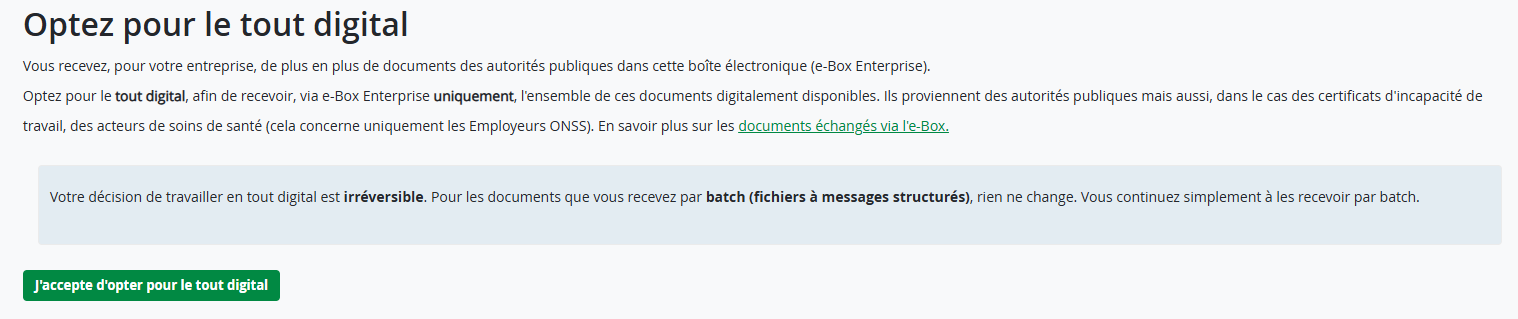 'Fully Digital' message and button. Invitation to go fully digital, with consent button