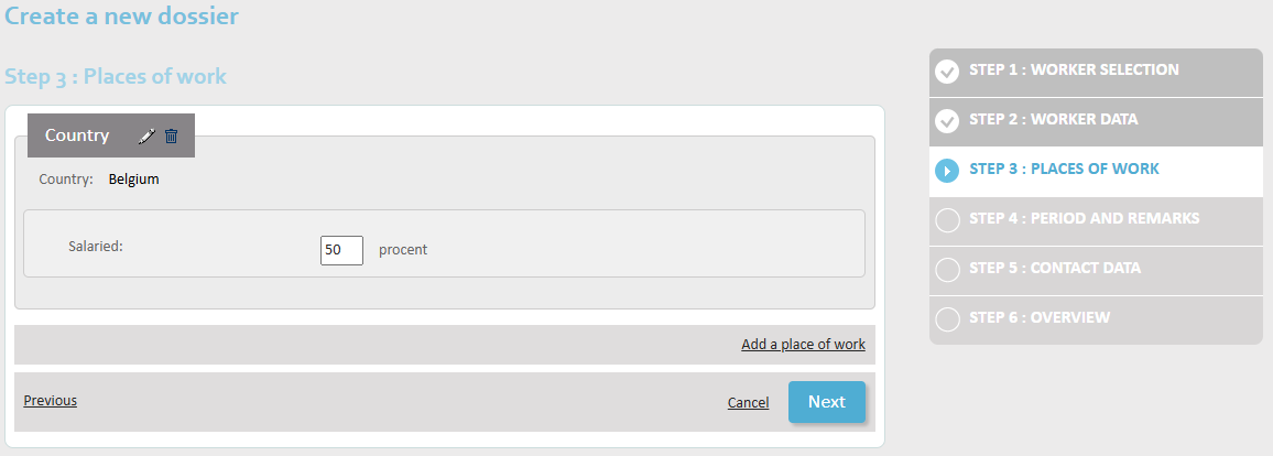 Requesting employment in multiple countries - Step 3 Screen where you add the percentage of time the employee will work in one particular country