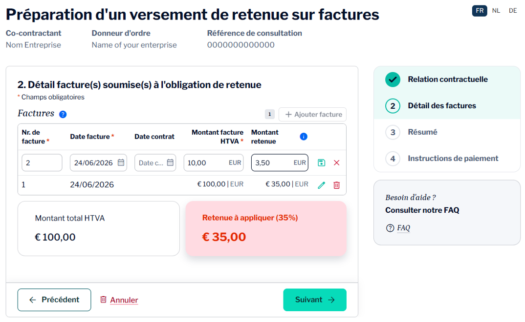 Screenshot showing how to add all the relevant invoices of the enterprise that invoiced you