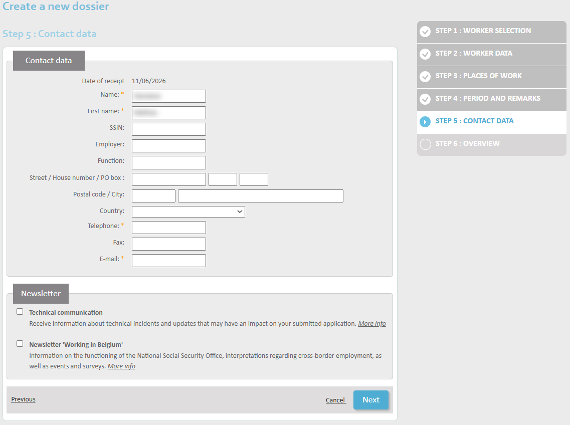 Requesting employment in multiple countries - Step 4 Screen for the contact details of a person who can answer queries about the request. Name, first name, email address and telephone number are obligatory.