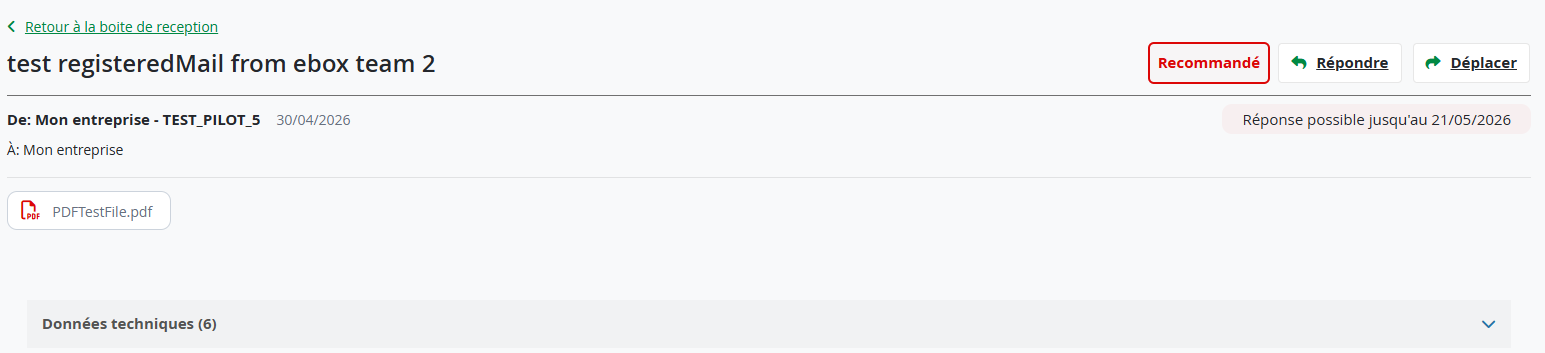 Message Detail. Example of a message in detail, with expandable 'Technical details'
